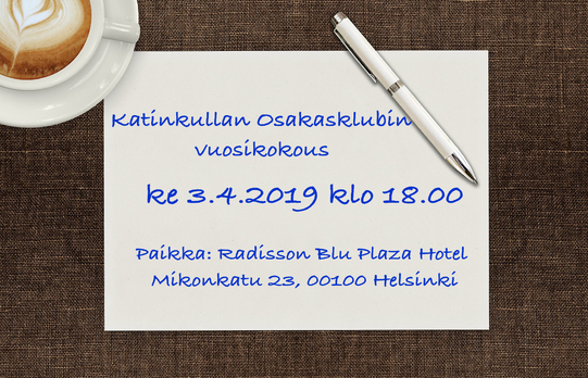 Osakasklubin vuosikokous pidetään ke 3.4.2019 Helsingissä